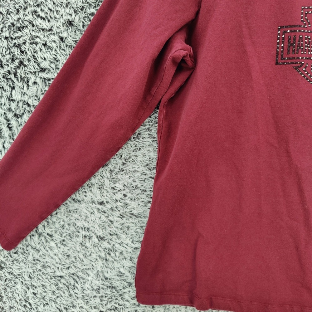 Harley-Davidson Womens Biker Rocker Top 1W Maroon Studded Logo Long Sleeve Tee - Picture 10 of 16